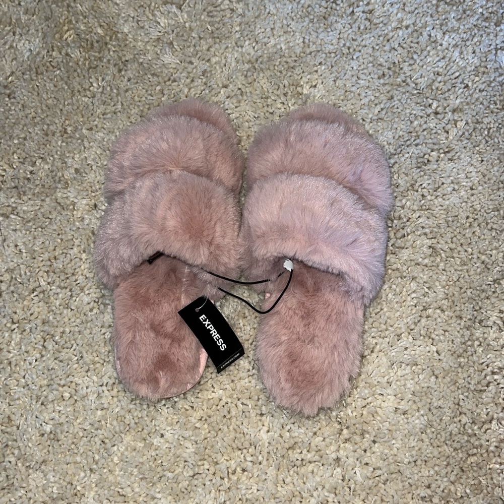 Express Pink fuzzy slippers. New with tags, never worn